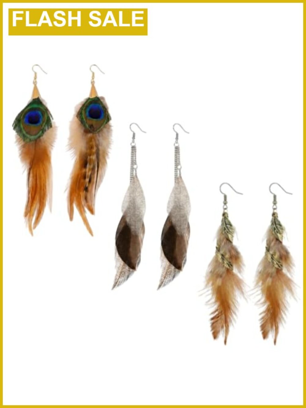 Boho Feather Earrings for Women Native American Jewelry 3 Pairs